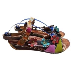 Spring Step 10-10.5 (41) Belladonna‎ Artsy Leather Wedge Sandals Heel Strap 4054